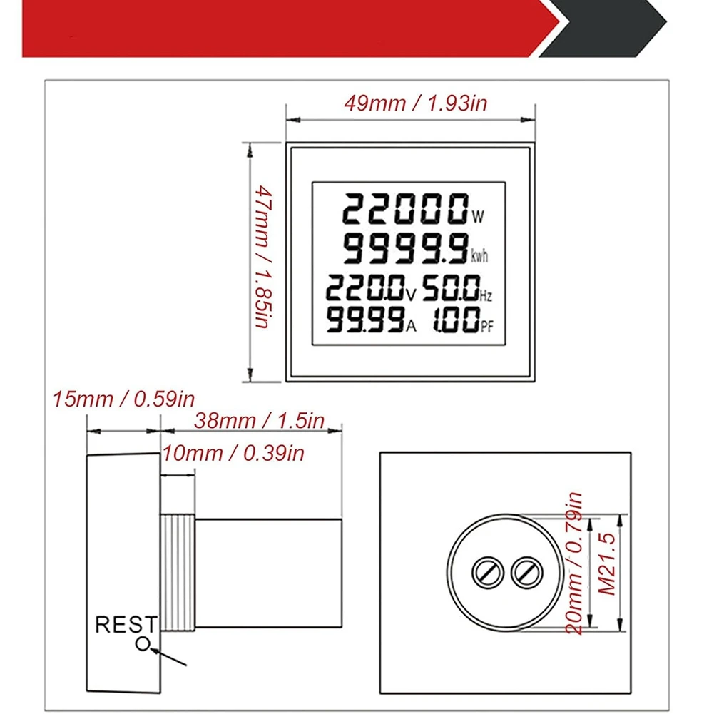 Energy Meter, AC 50-300V 100A Mini Power Monitor 6in1,LCD Display, Voltmeter, Ammeter,Wattmeter,Frequency Tester with CT