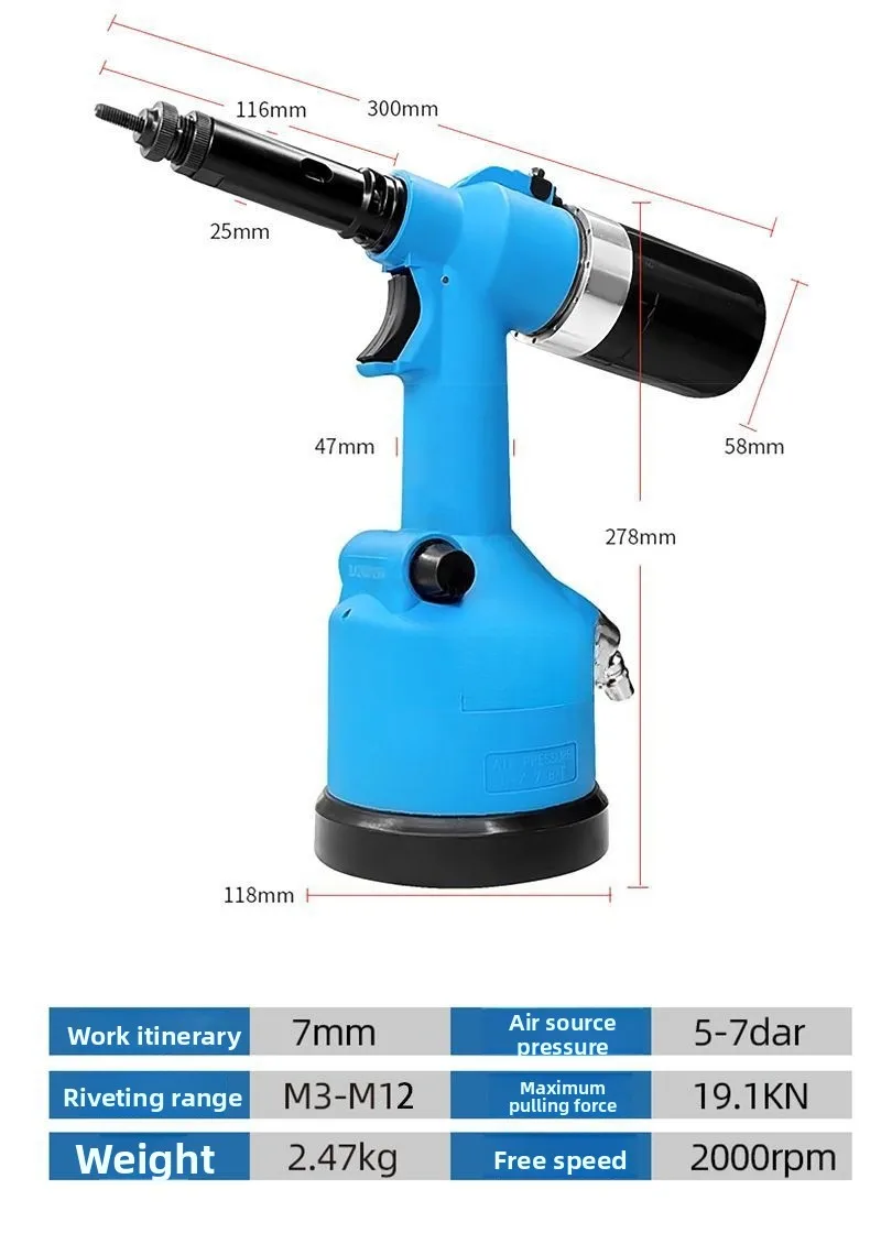 Automatic Pneumatic Riveting Nut Gun Industrial Grade Riveting Gun M3-M12 Stainless Steel Nut Pneumatic Riveting Gun