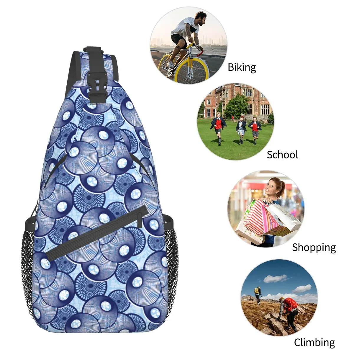 Textile Fashion African Small Sling Bag Chest Crossbody Shoulder Sling Backpack Outdoor Hiking Daypack super wax Pattern Bookbag