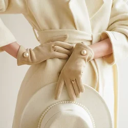 Woman's Fashionable Gloves Pearl Ornament Lightweight Elegant Gloves Winter Autumn Outdoor Windproof Gloves