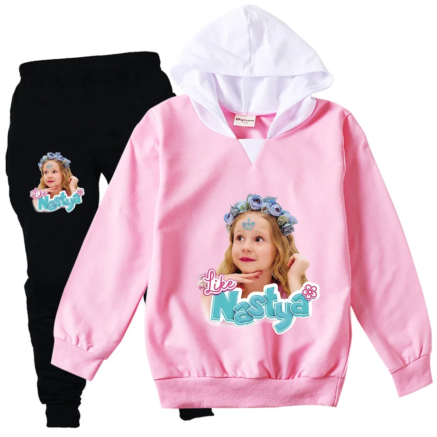 Lovely Like Nastya Show Kids Clothes Baby Girls Cartoon Hoodies Children's Clothing Sets Boys Hooded Sweatshirts Pants 2pcs Set