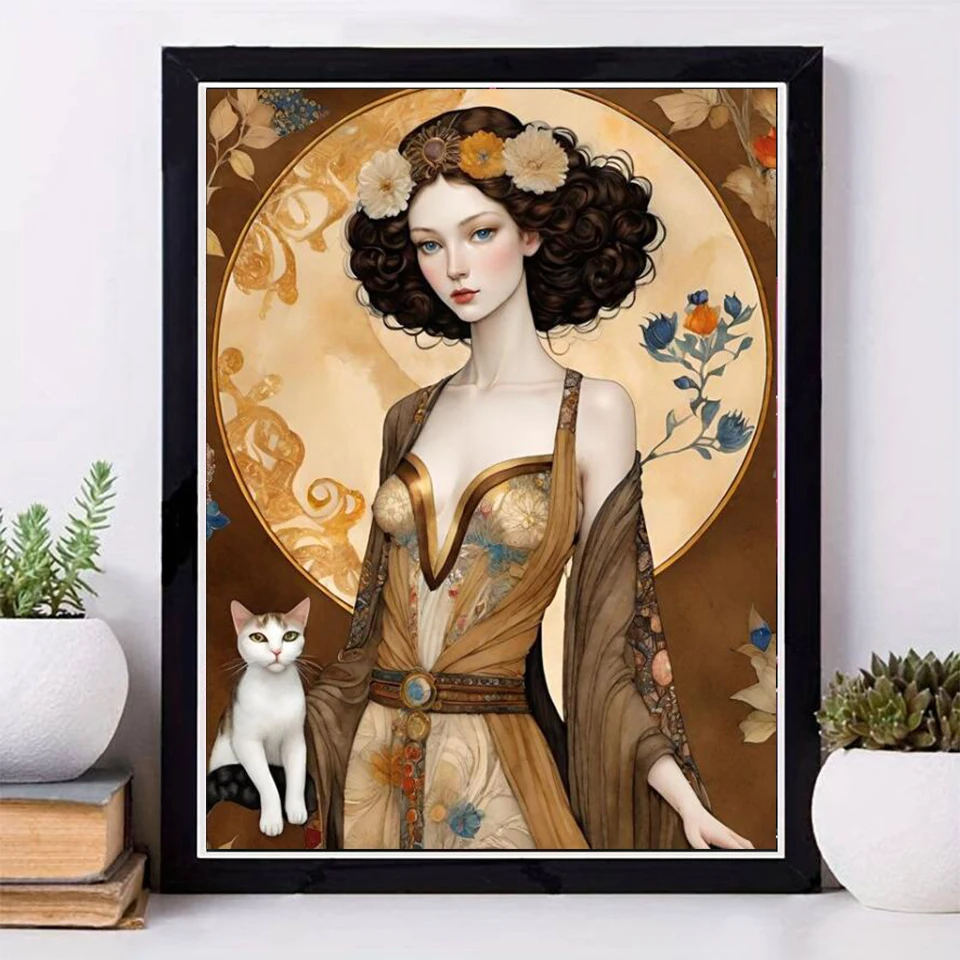 Gustav Klimt Golden Love Lady cat 5d Diamond Art Painting Mosaic Embroidery jewelry cross stitch Full Rhinestone Diy Home Decor