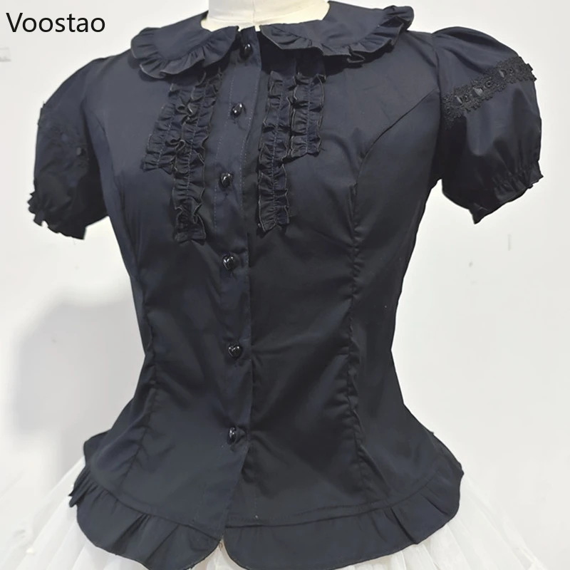 Camisas de Lolita gótica Victoriana para mujer, blusas de manga larga desmontables, blusas ajustadas con cuello Peter Pan de Vinatge japonés, dulce y elegante