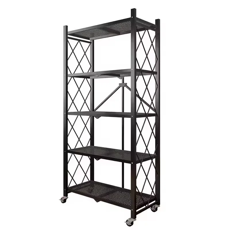 Household Folding Steel Shelf Multi-layer Kitchen Bathroom Locker (with Folding Wheel)