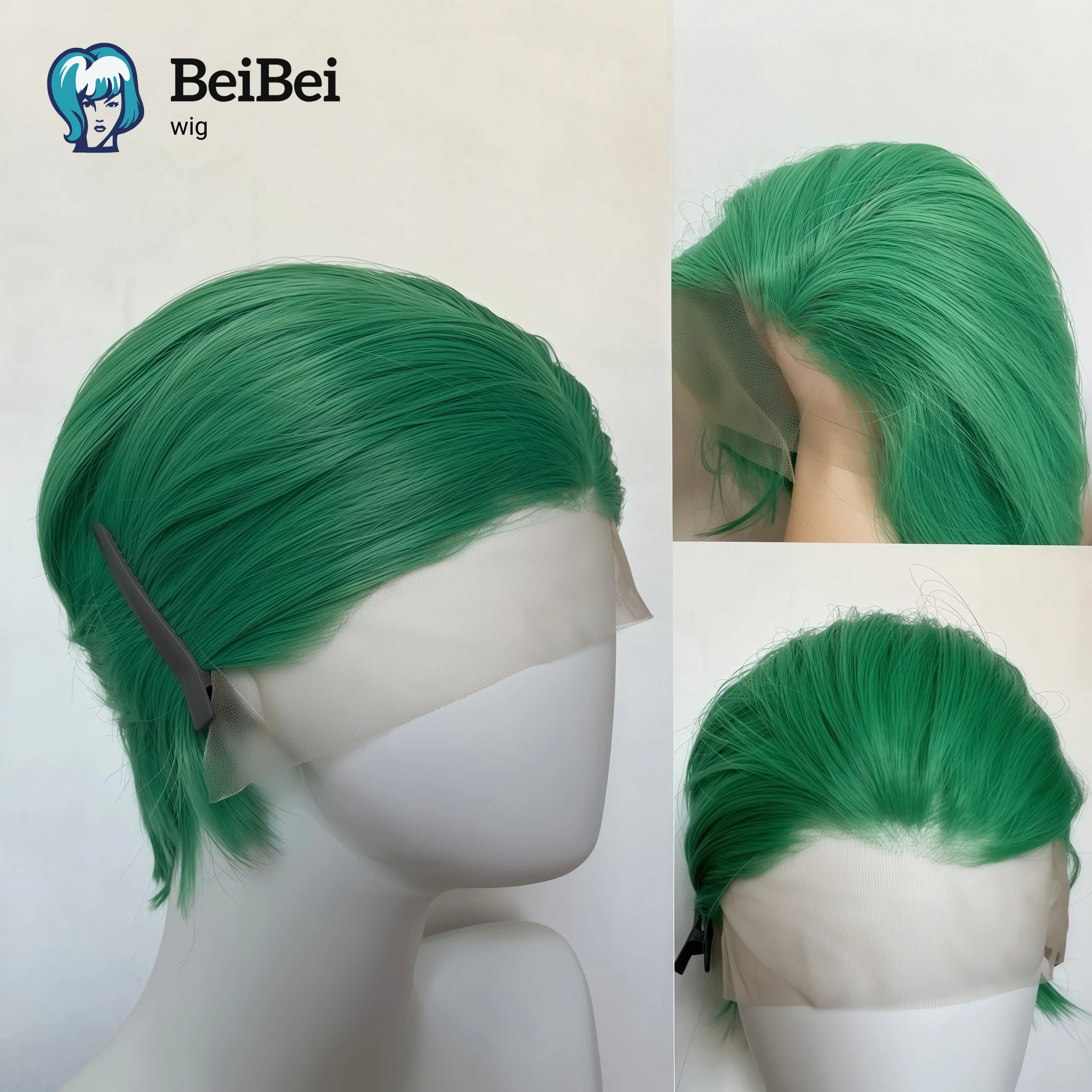 

Green Synthetic Lace Wigs 13*4 Frontal Lace Wig for Man Nature Hairline High Temperature Fibers for Cosplay Short Wigs 6 Inch