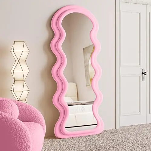 Full Length Mirror 63"x24", Irregular Wavy Mirrors, Wave Arched Floor Mirror, Wall Mirror Standing Hanging or Leaning view 2