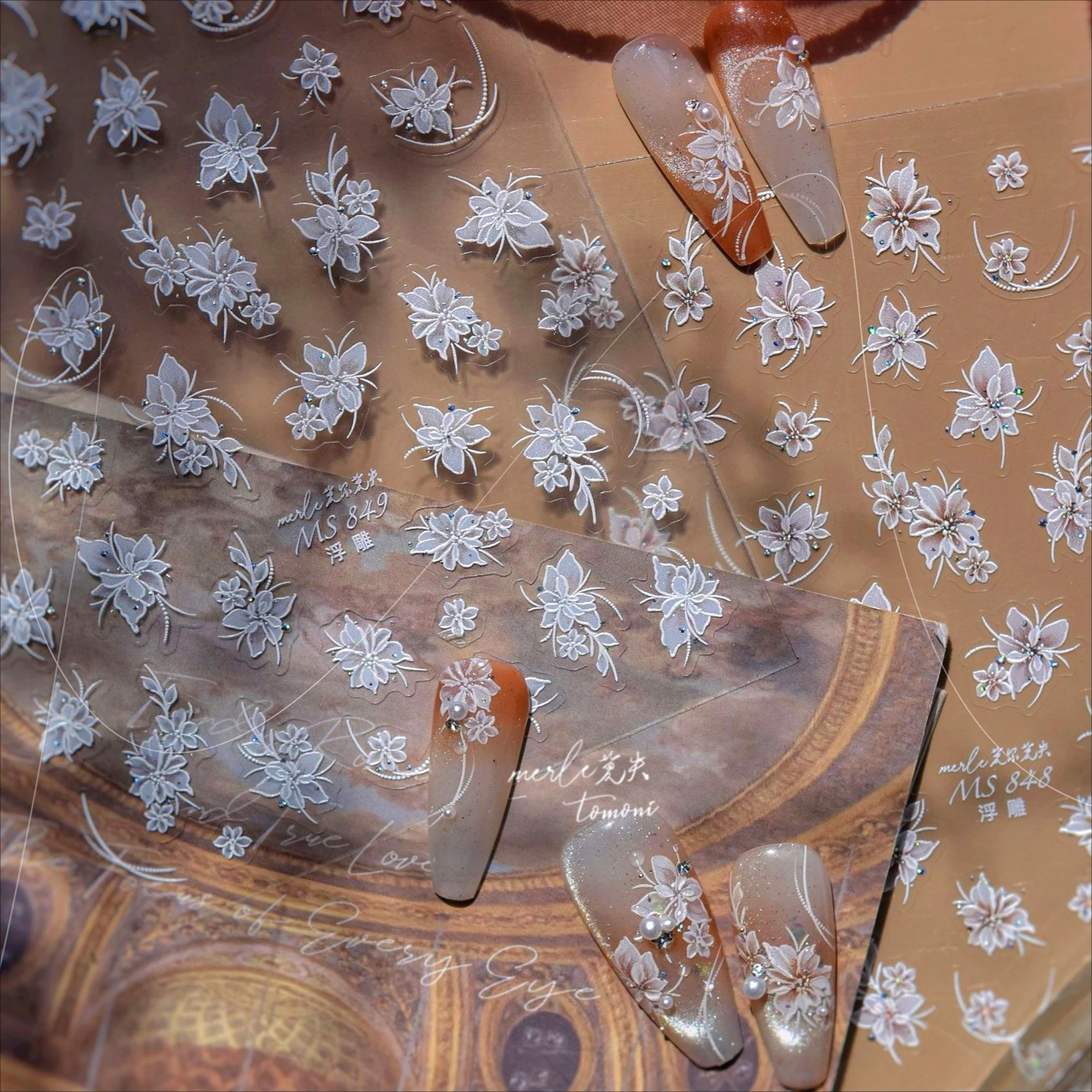 Flores vintage alívio 3d linha estereoscópica pétala estame artístico lírio rosa margarida auto adesivo arte do prego adesivos manicure decalque