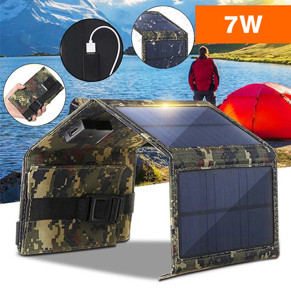 Byscoon Waterproof 5V Foldable USB Solar Panel Cells Mobile Phone Battery Charger for Camping Hiking with Carabiner