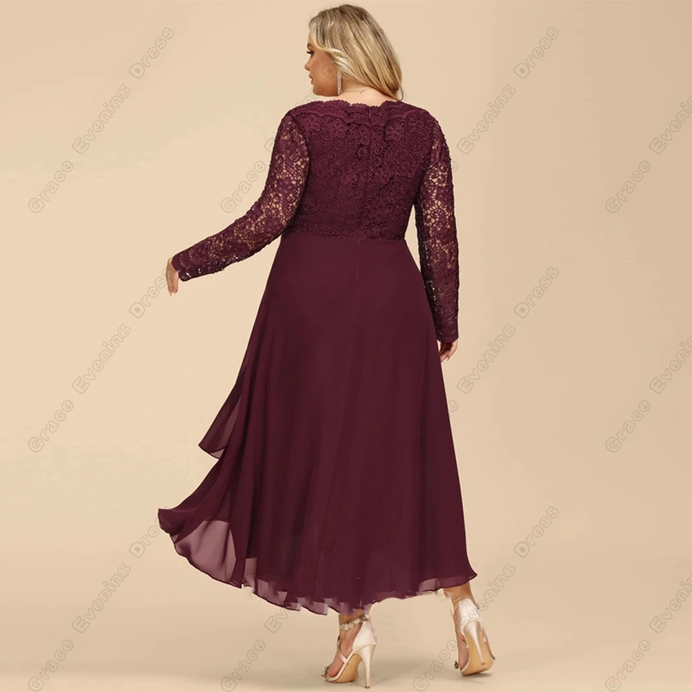 Burgundy Plus Size Mother of Bride Dresses for Women Strapless Ankle Length 2023 Full Sleeve Wedding Party Gowns with Lace New