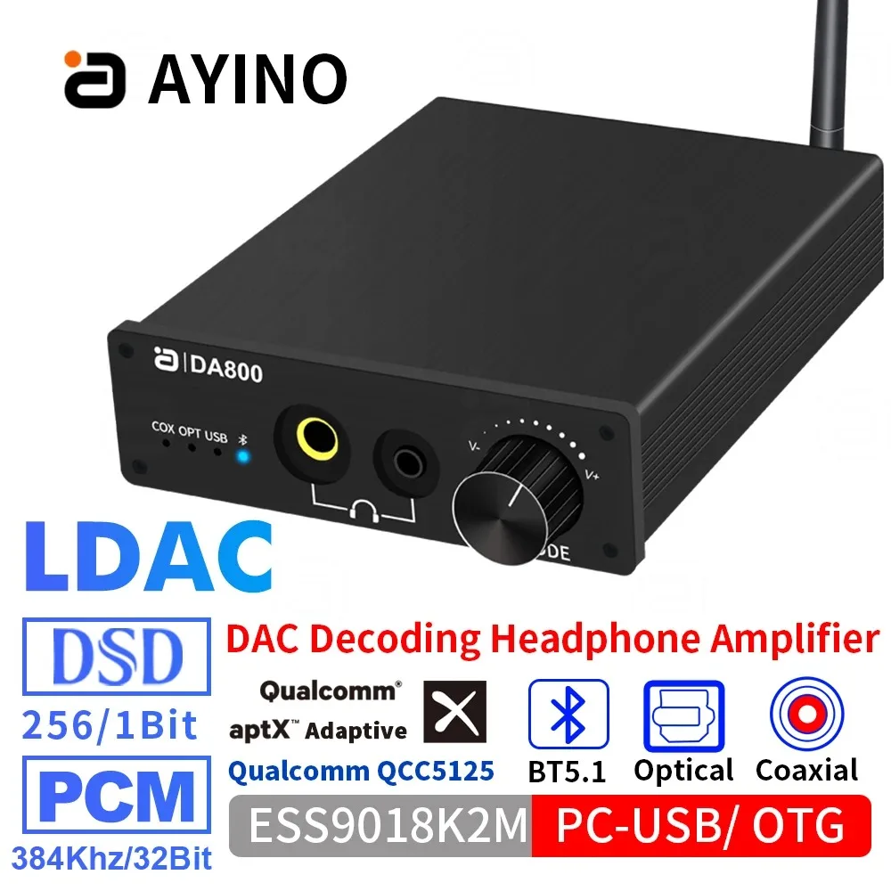 AYINO DA800 LDAC Bluetooth 5.1 DSD DC HIFI Headphone Amplifier DAC & AMP PCM APTX USB Sound Card OTG Decoding  for Audiophiles