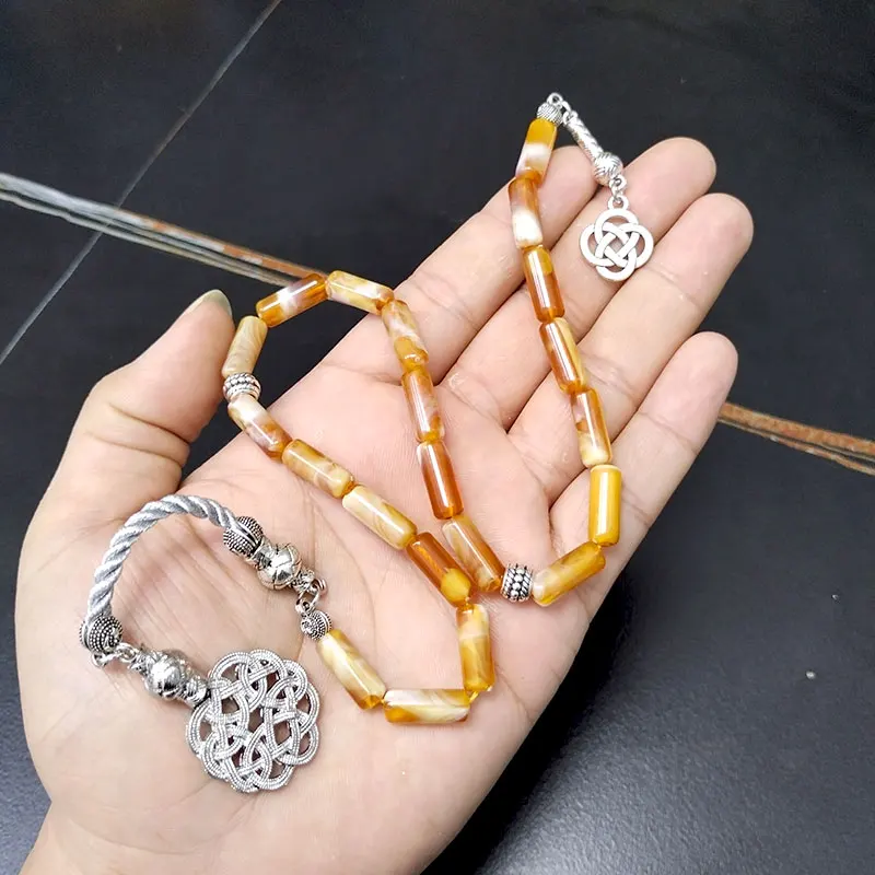 تسبيح راتنج أصفر تركي موضة سوار إكسسوارات إسلامية سبحة صلاة هدية عيد مصباح