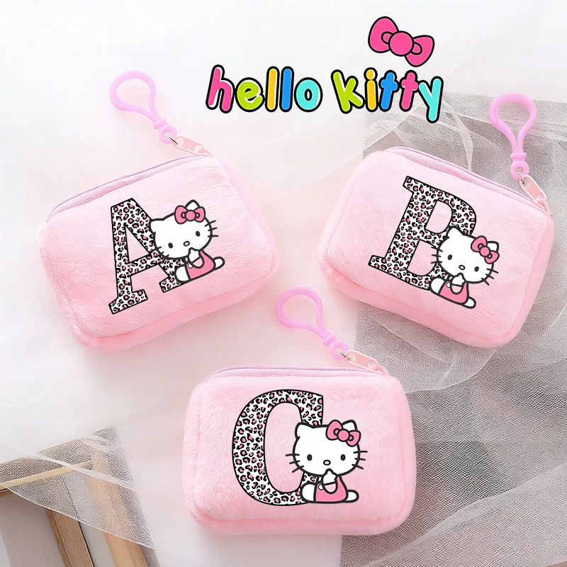 

Sanrio HelloKitty Girl Coin Purse Letter A-Z Mini Short Wallet KT Cat Keychain Zipper Purse ID Card Money Bag Small Makeup Bags