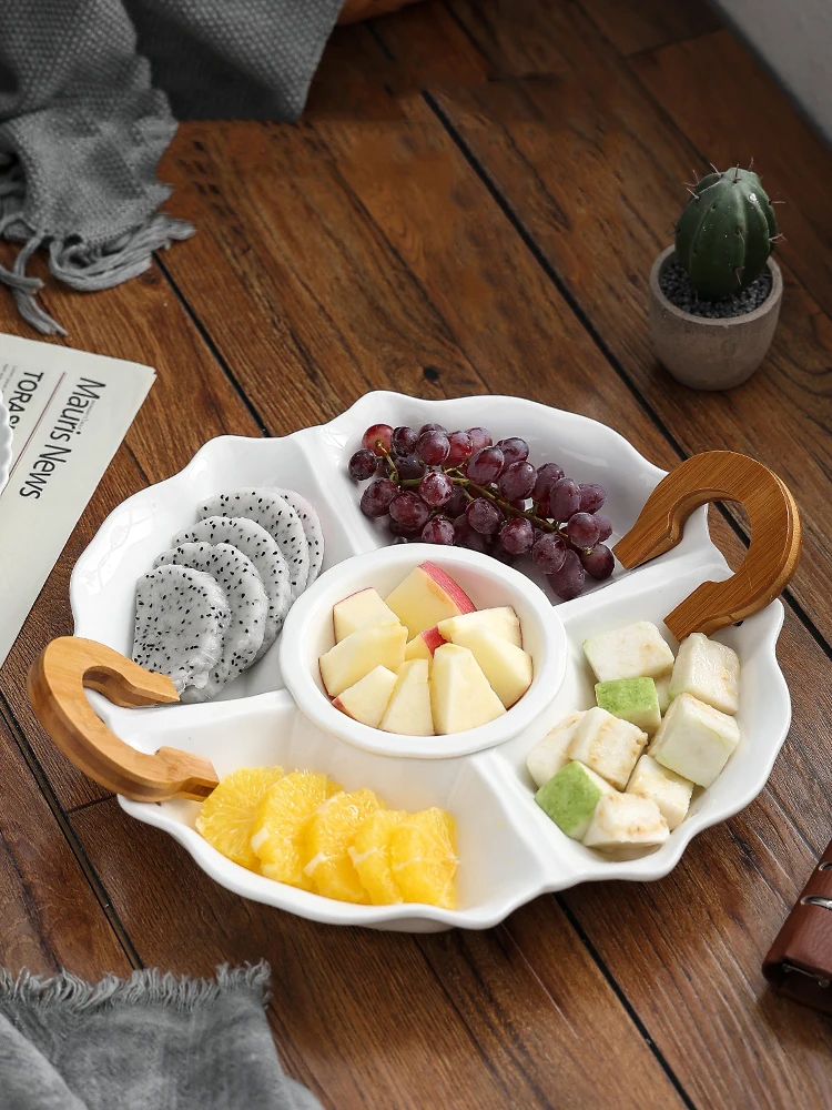 Premium Ceramic Serving Snack Platter Multi Grid Fruit Candy Tray