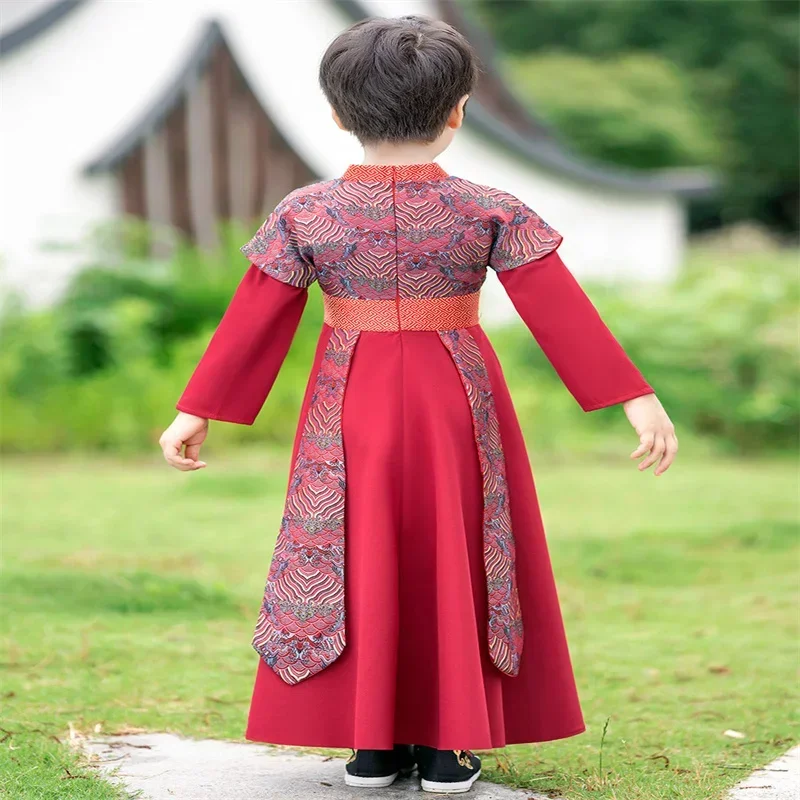 

Traditional Spring and Autumn Clothing New Chinese Embroidery Hanfu Boy Cosplay Handsome Ancient Costume Red Classic Tang Suit