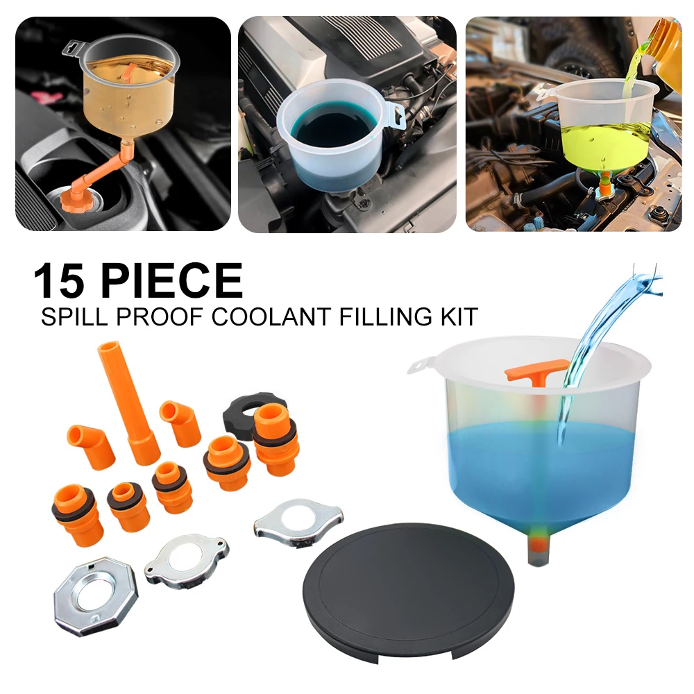 

Spill Proof Coolant Filling Kit Plastic Filling Funnel Spout 15Pcs/Set Pour Oil Tool Fit Universal Vehicles Car Accessories