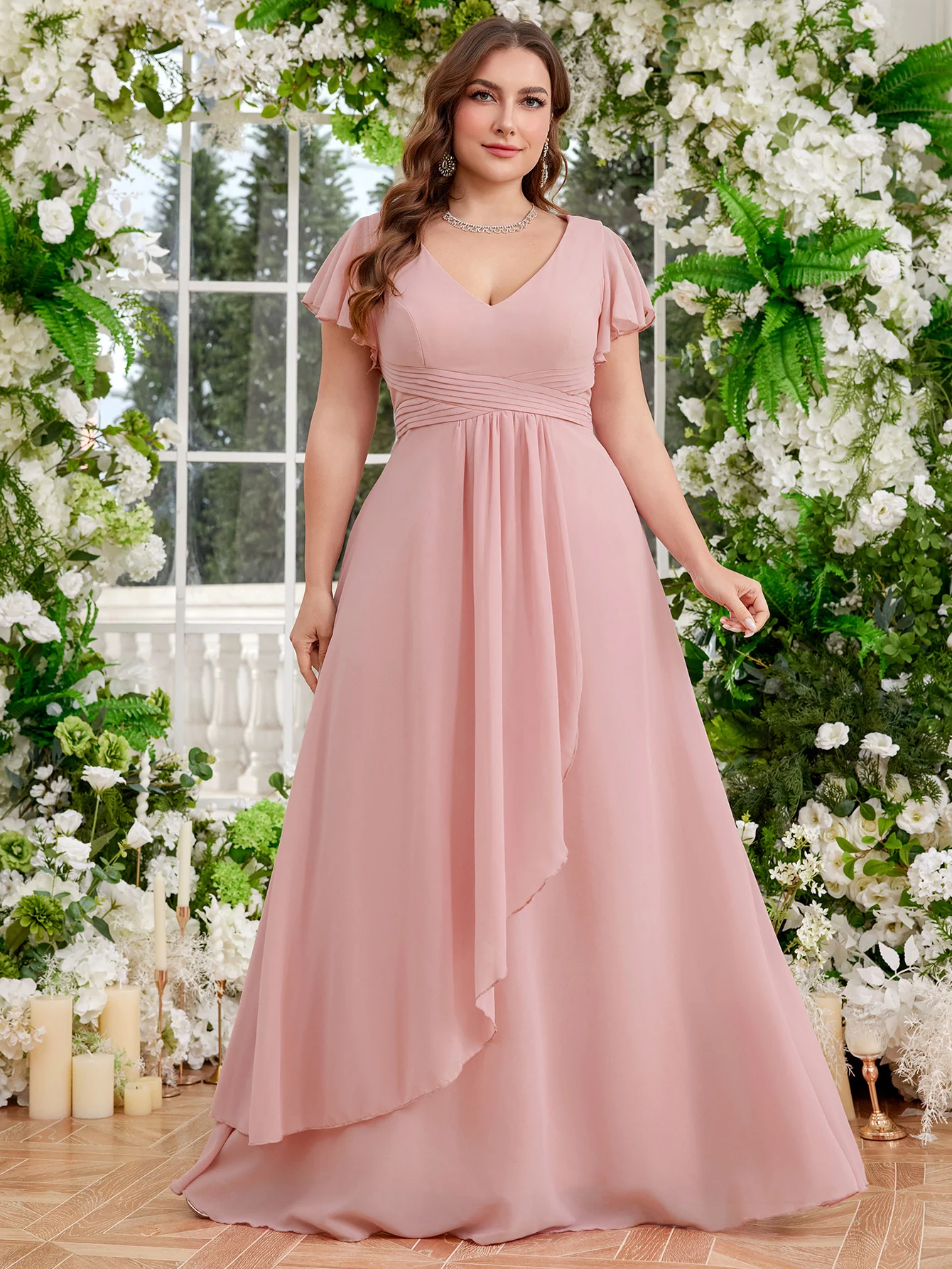 فستان سهرة من UNITHORSE بياقة على شكل قلب وخصر مطوي وأكمام قصيرة وحاشية مزخرفة فستان كوكتيل أنيق للنساء #4