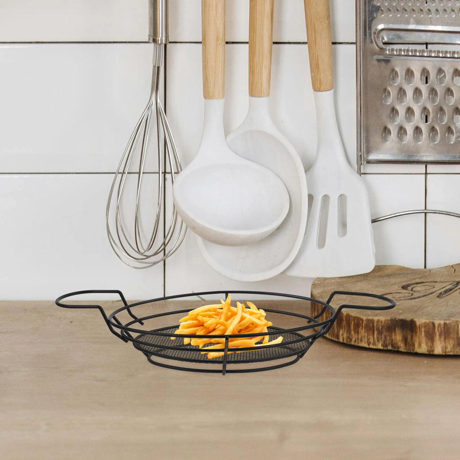 

1Pcs Black Stainless Steel French Fries Basket Large Capacity Rectangular Wire Basket Fried Chicken Chips Holder Practical