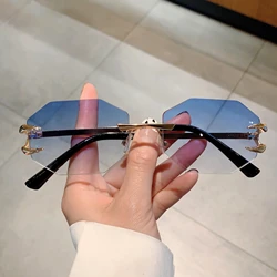 KAMMPT Rimless Polygon Sunglasses Fashion Women Vintage Gradient Ocean Lenses Shades Trendy Luxury Brand Design Chic Sun Glasses