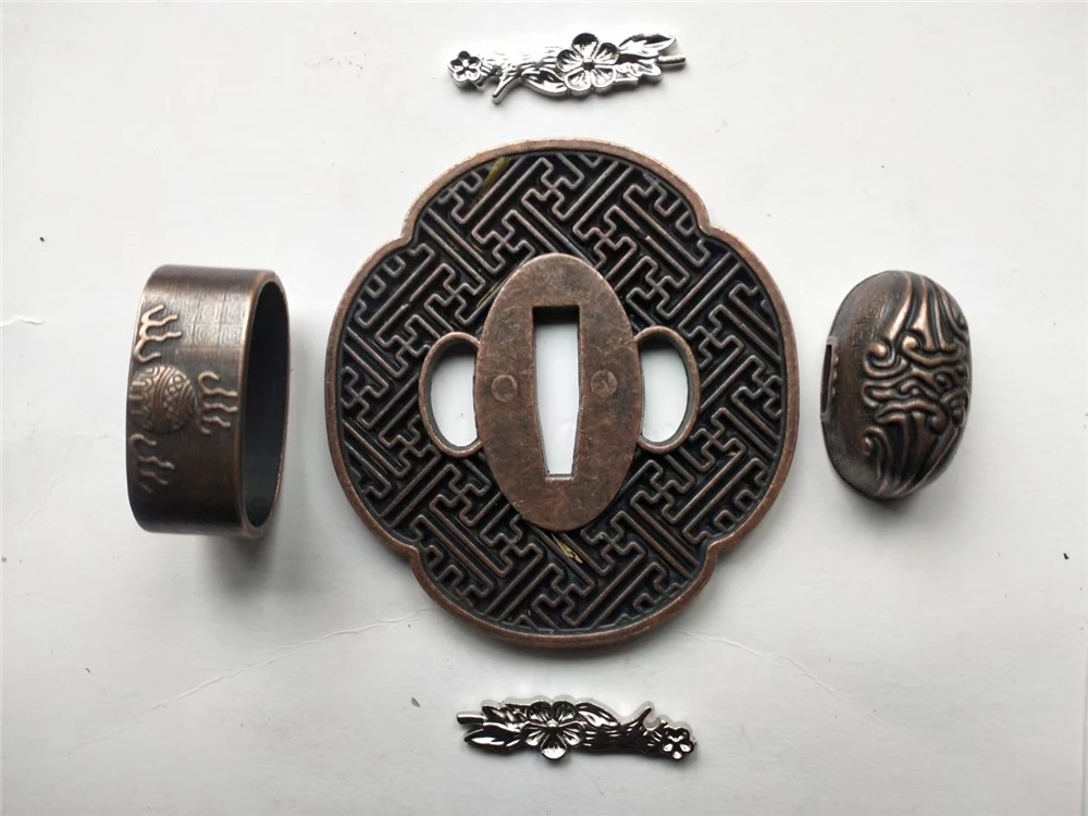 Alloy A Set Tsuba Fuchi Kashira Menuki Fitting For Japanese Samurai Katana Wakizashi Sword Accessory