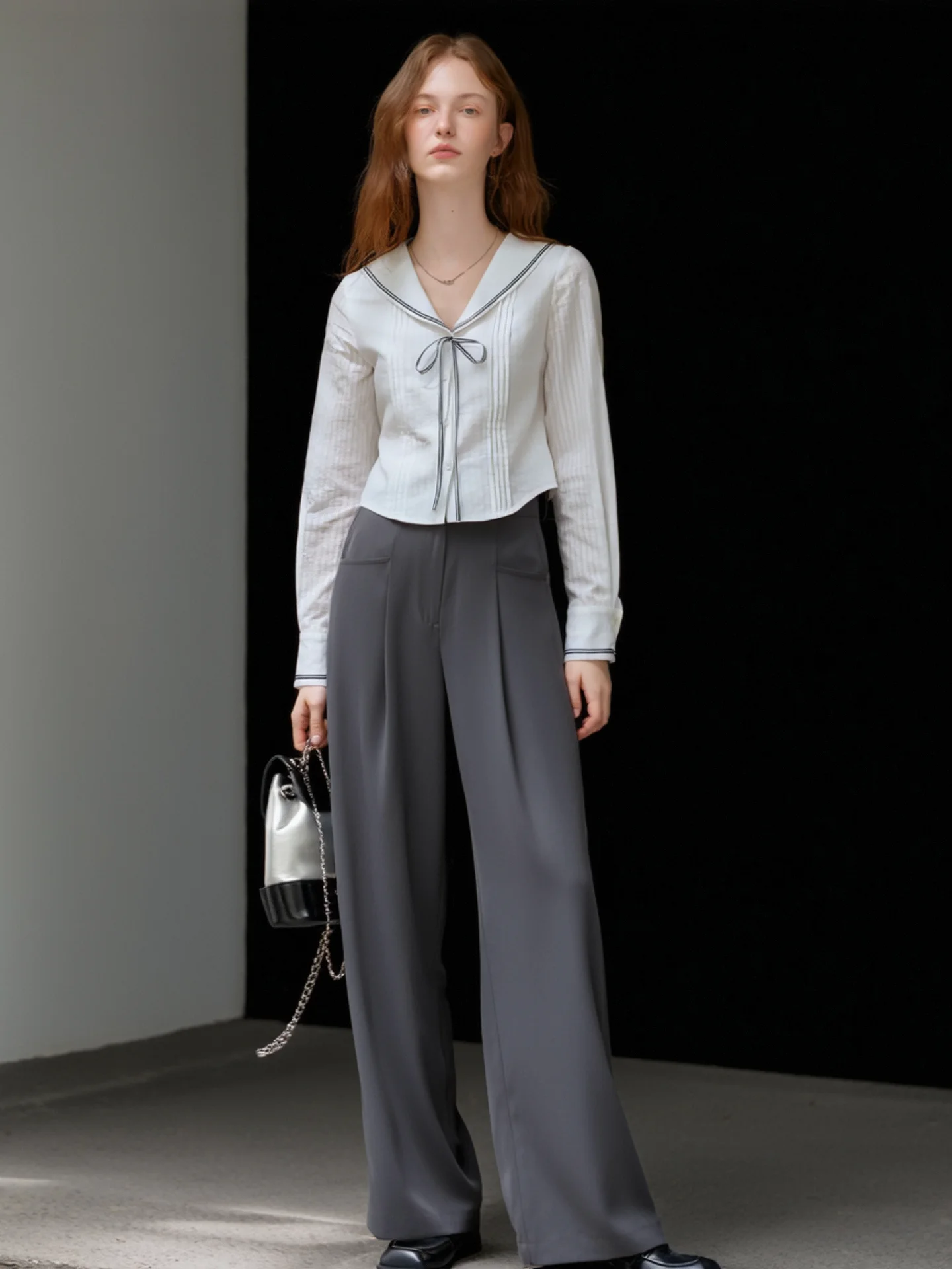 

HUAAPPUW Повседневная цветная блузка Long Sve irt Темно-синий топ с воротником и завязками, женский модный осенний новый дышащий топ...