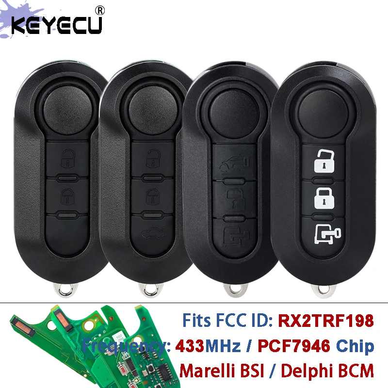 KEYECU Marelli/دلفي RX2TRF198 PCF7946 433MHz الوجه سيارة مفتاح بعيد لشركة فيات 500L Ducato Citroen البلوز بيجو الملاكم 2008-2015