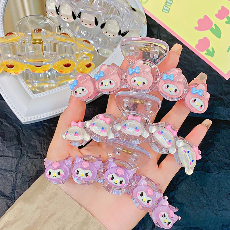 Sanrio Hello Kitty Garras de cabelo para mulheres e meninas, grampos de cabelo, rabo de cavalo dos desenhos animados, minha melodia, Cinnamoroll, Kawaii, Kuromi, moda