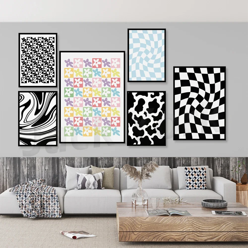 Cow Pattern Digital Poster Print, Animal Print Wall Art Home Dorm Decor, Pastel Black Minimalist, Retro Aesthetic,