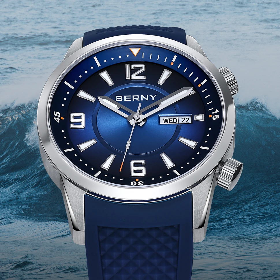 BERNY Diver Mechanical Men Watch 20ATM Waterproof Automatic Wristwatch Sapphire Super Luminous MIYOTA 8205 Watch Diving Watch