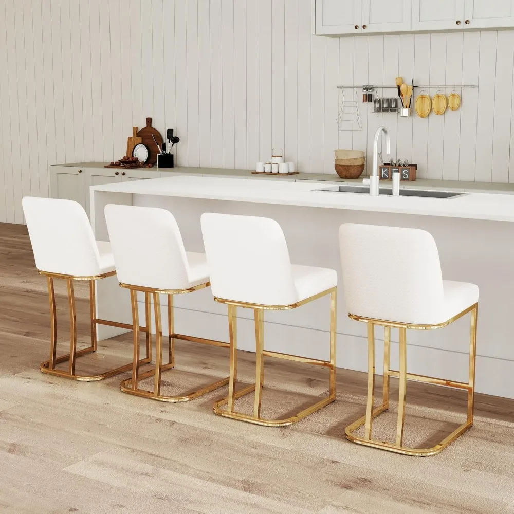 

Modern Counter Height Bar Stools Set of 4 Woven Faux Leather Counter Stools with Gold Legs, 24" Barstools Island Chairs Upholste