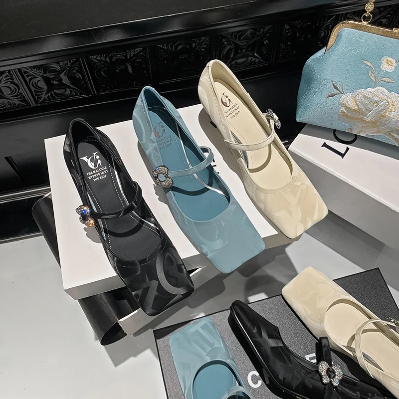 2024 Nieuwe Lente Vrouwen Pumps Natuurlijke Leren Schoenen 22-24.5Cm Koeienhuid Schapenvacht Bedrukt Vierkante Neus Gesp Mary Jane Schoenen Vrouwen