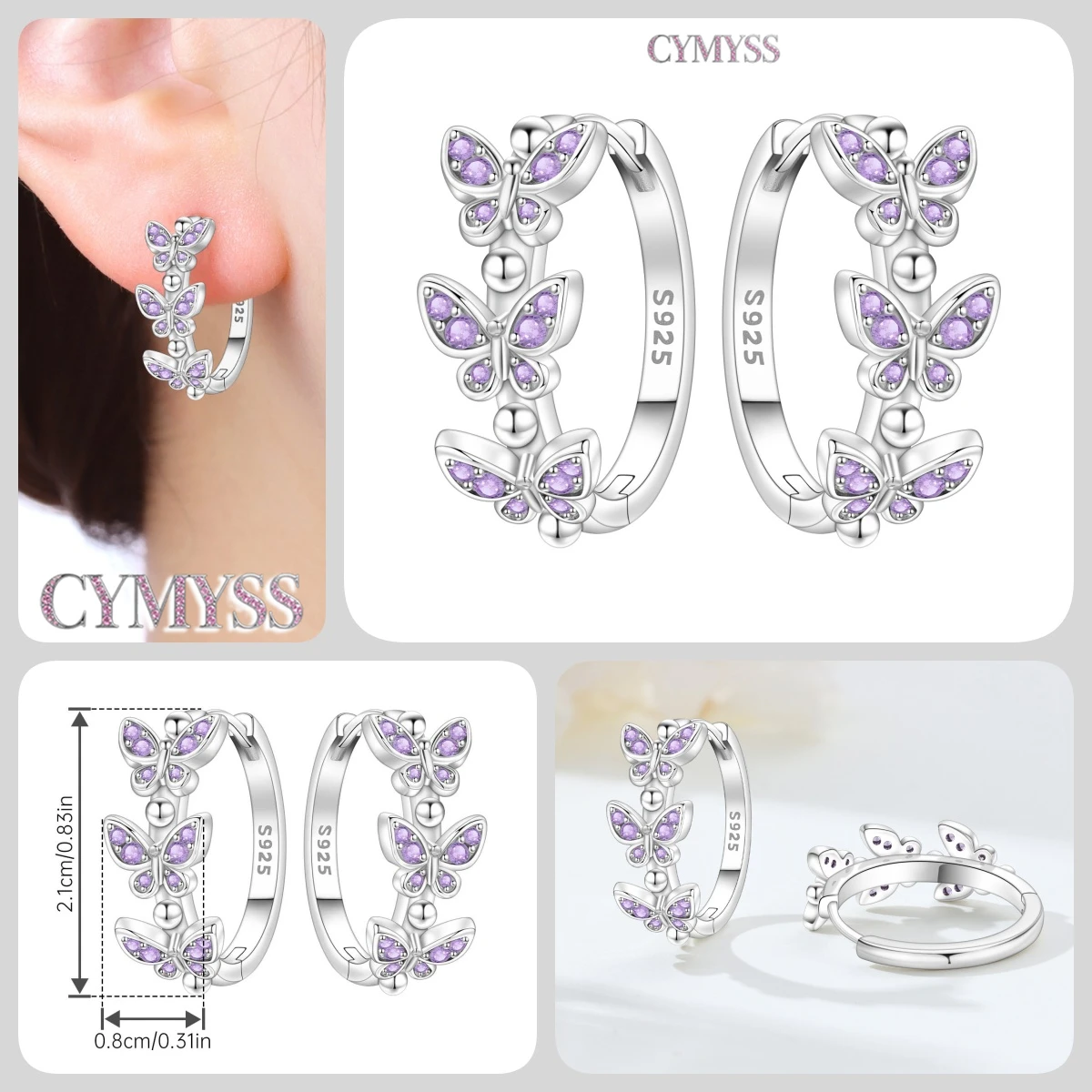 925 Sterling Silver Inlaid Zircon Butterfly Earrings Insect Element Original Design Women's Fashion Party Jewelry Gift Ear Loops S2f262e2ed58e474a8f978bc507c03deaJ