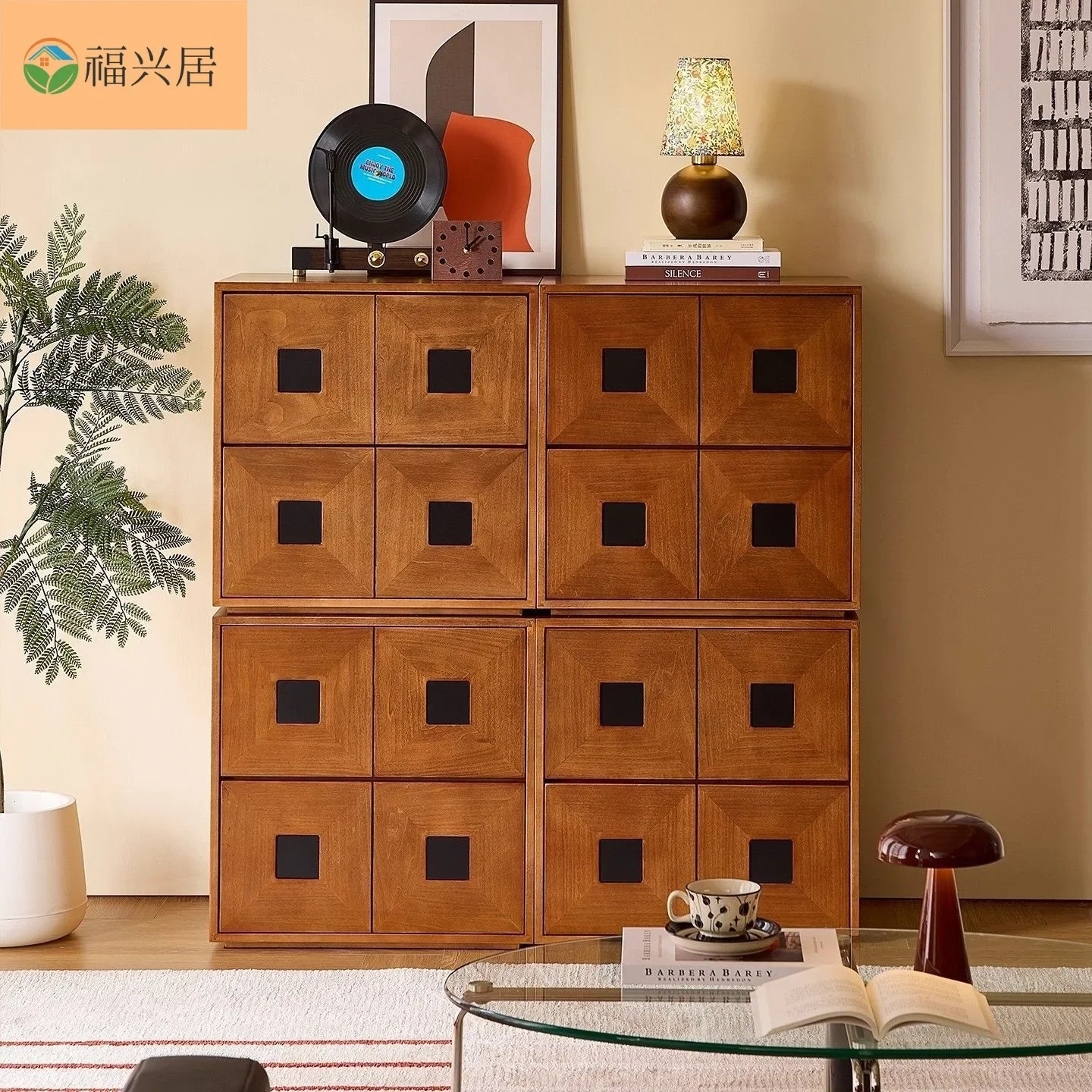 Pure solid wood time retro combination cabinet, bedroom bucket cabinet, solid wood household living room side