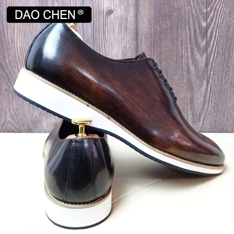 DAOCHEN MEN OXFORD SHOES HAND POLISH CASUAL DRESS MAN SHOE BLACK COFFEE FORMAL BUSINESS OFFICE WEDDING LEATHER SHOES MEN