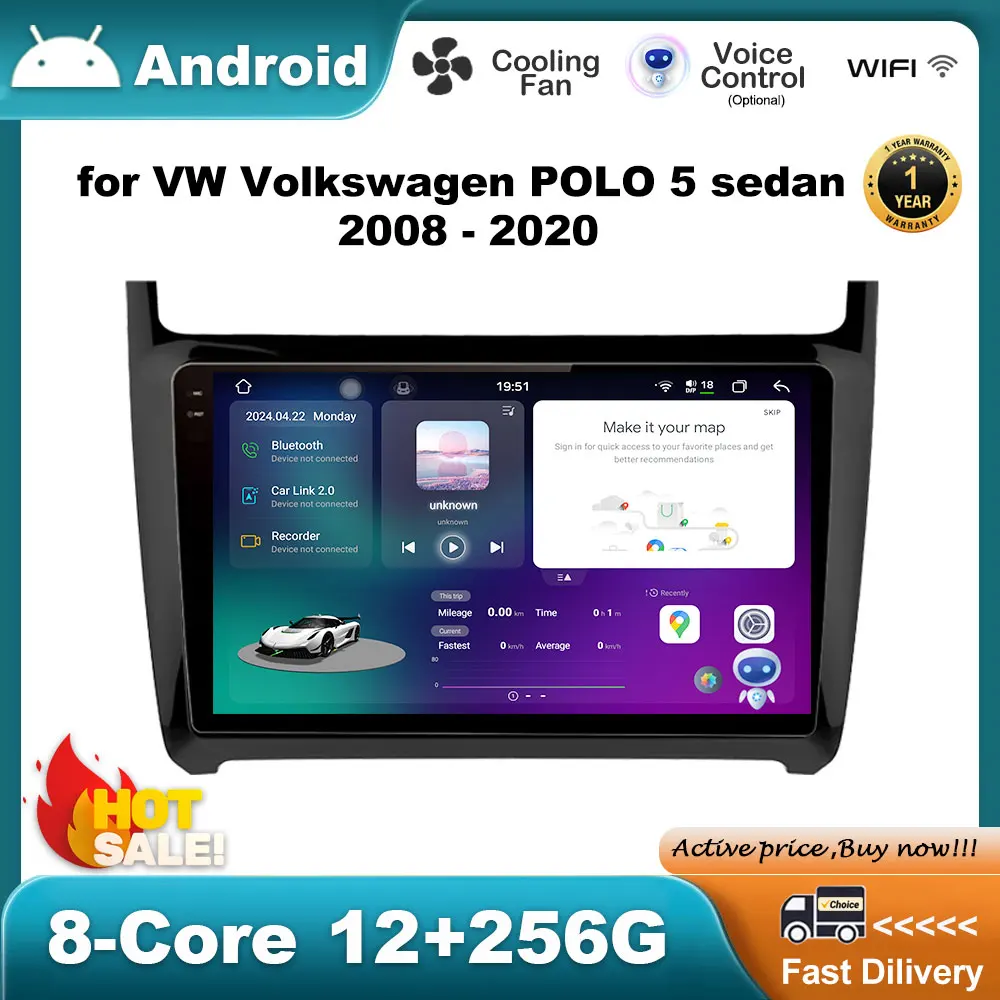 Radio Multimedia con GPS para coche, reproductor de vídeo con Android OS, Bluetooth, WiFi, pantalla HD, para VW, Volkswagen, POLO 5, sedan, 2008 - 2020