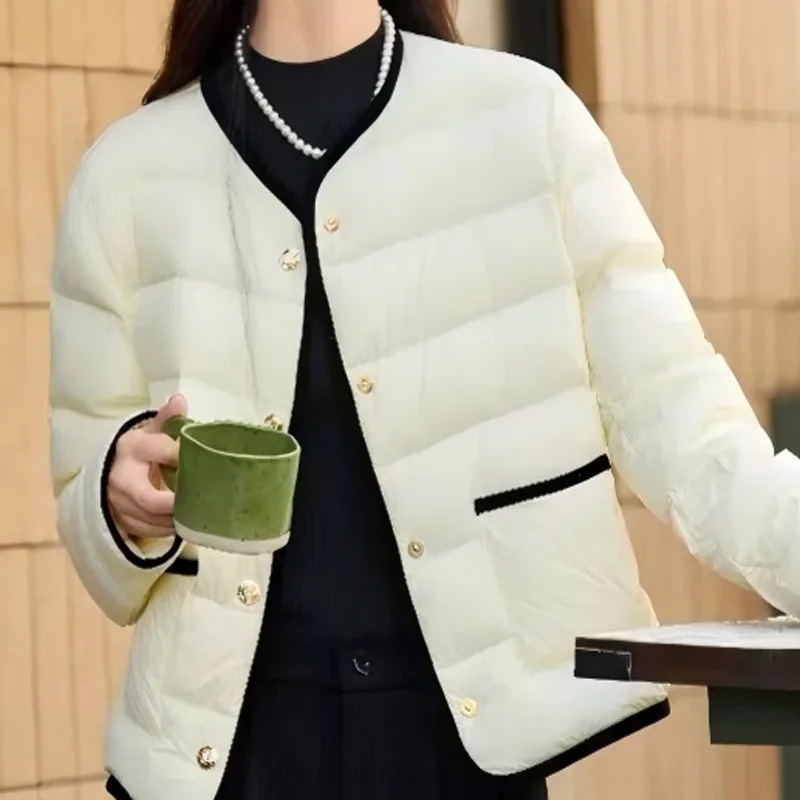 Fashionable Korean Style Small Fragrance Style Autumn Winter New Women's Short Lightweight down Jacket White Duck Feather