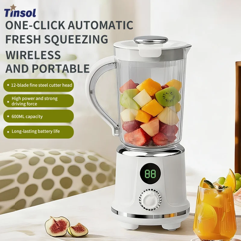 

Портативная беспроводная электрическая соковыжималка TINSOL, 250 Вт, мощный мотор, 12 лезвий, 600 мл, домашняя соковыжималка для фруктов и овощей