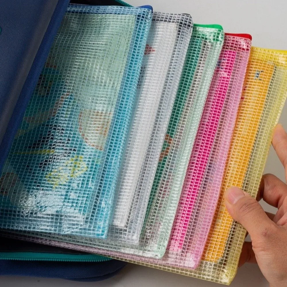 Durable PVC Mesh Zipper Pouch Thick Transparent File Bag Waterproof Document Pouch Students