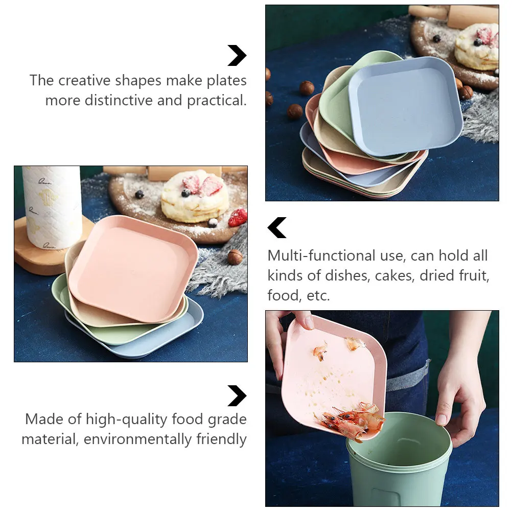 Picture 6: 8Pcs Wheat Straw Storage Plates Creative Shapes Space Saving Stackable Food Container Dessert Plate Fruit Plate Table Serving