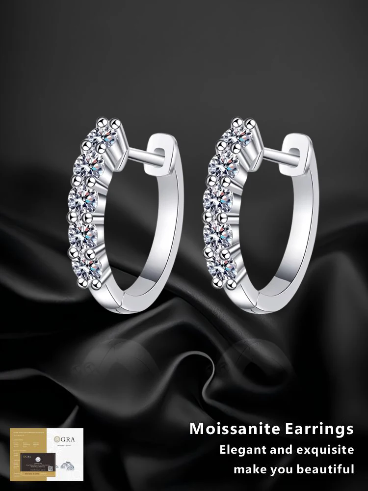 

925 silver earrings GRA Certified Moissanite for Women Light luxury Small Row Diamond is suitable for daily wear