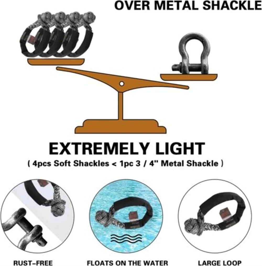 Treeligo 2 uds 45000Ibs Kit de recuperación de grillete de cuerda sintética suave 3/4 "x 22" para ATV todoterreno camión yate cultivo Industrial SUV