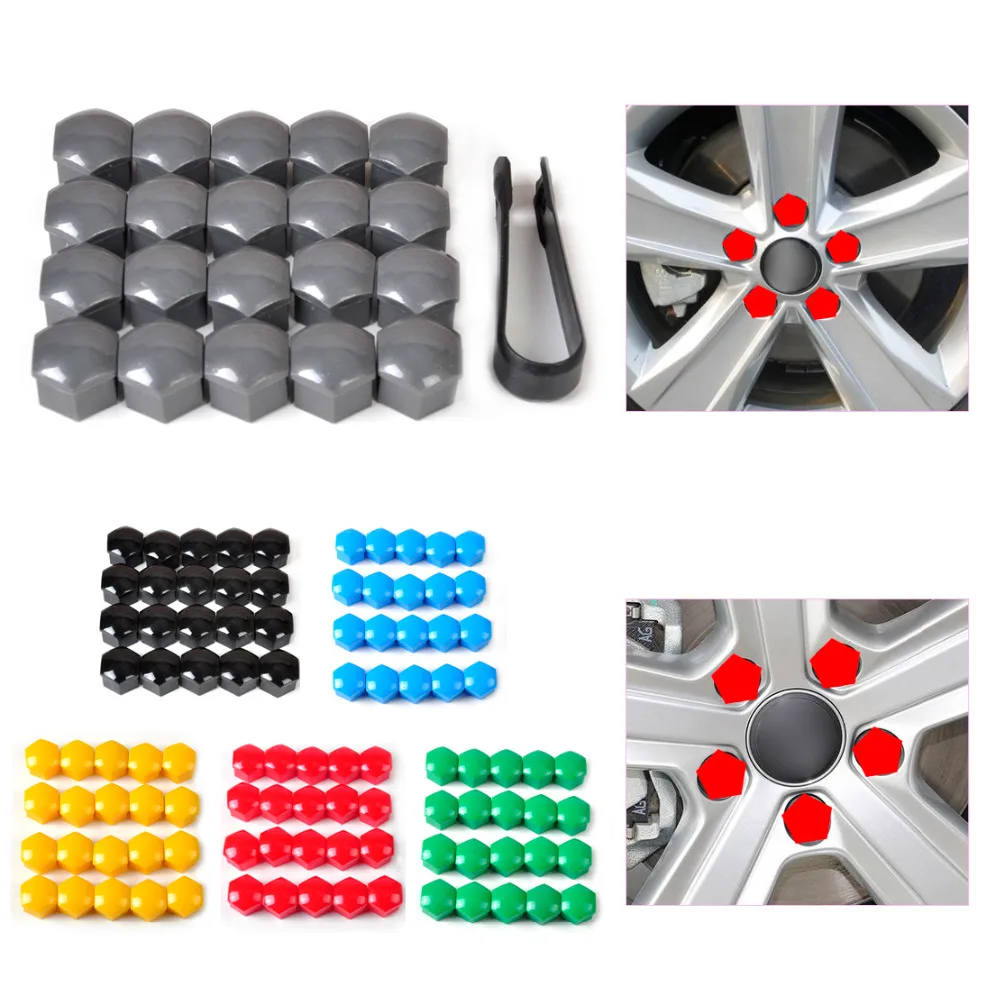 beler 20pcs 17mm Wheel Lug Nut Center Cover Caps + Removal Tool for VW Golf Passat Cabrio Audi A1 A3 A4 Q5 Q7 TT 321601173A