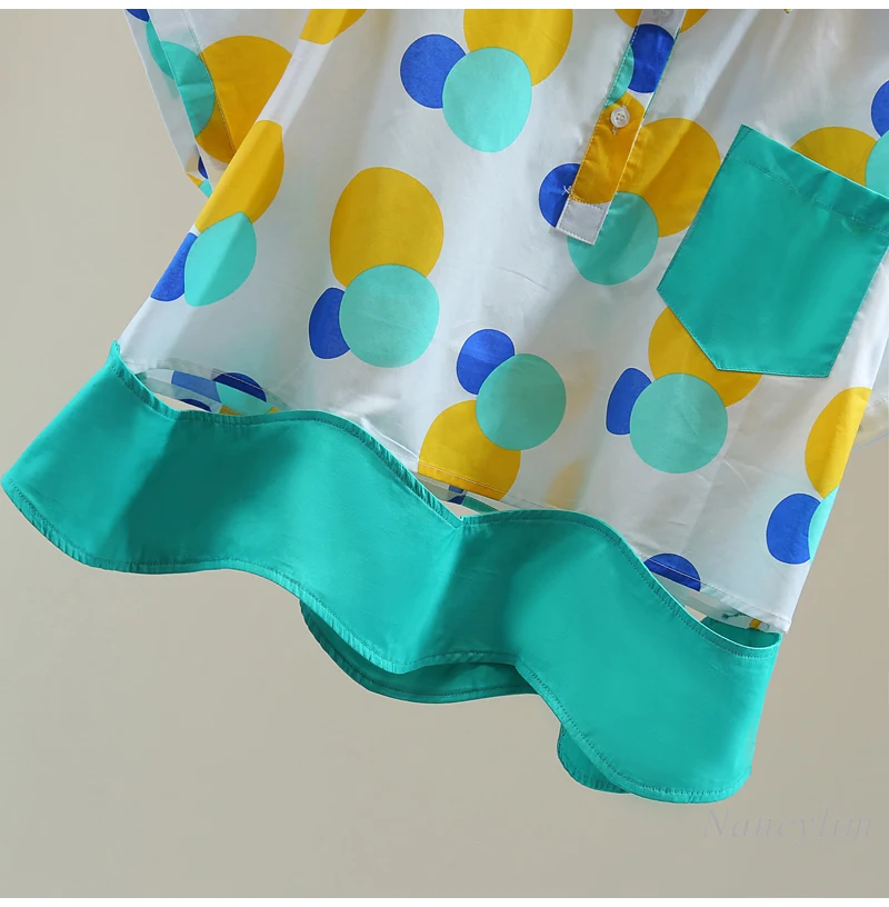 Bohemian Color Polka Dot Pullover Short-sleeved Shirt Women 2025 Summer Vacation Loose and Thin Wavy Edge Splicing Hollow Blouse
