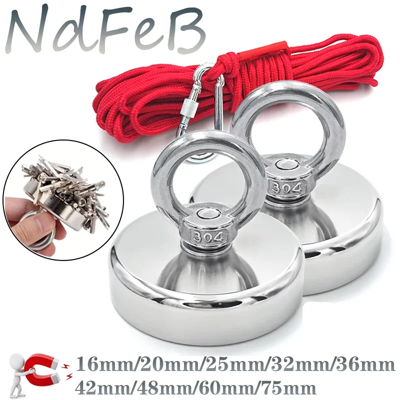 

Super Strong NdFeB Fishing Magnet Hooks N52 Heavy Duty Magnet With Stainless Steel Countersunk Eye Bolt 16-75mm Salvage Magnet