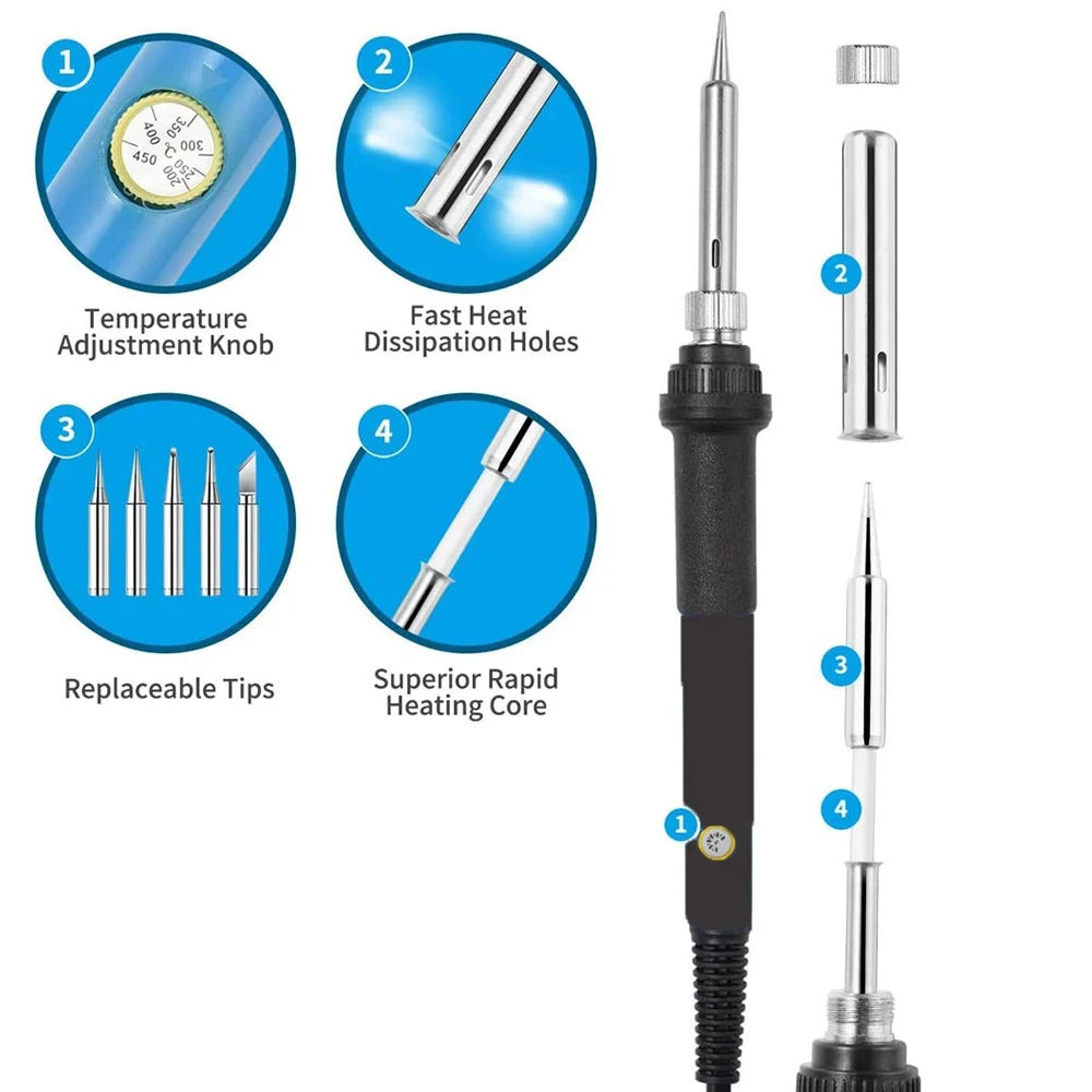 10-IN-1 Soldering Iron 60W Adjustable Temperature Replaceable Soldering Iron Tip Set Digital Display Thermostat Repair Tool