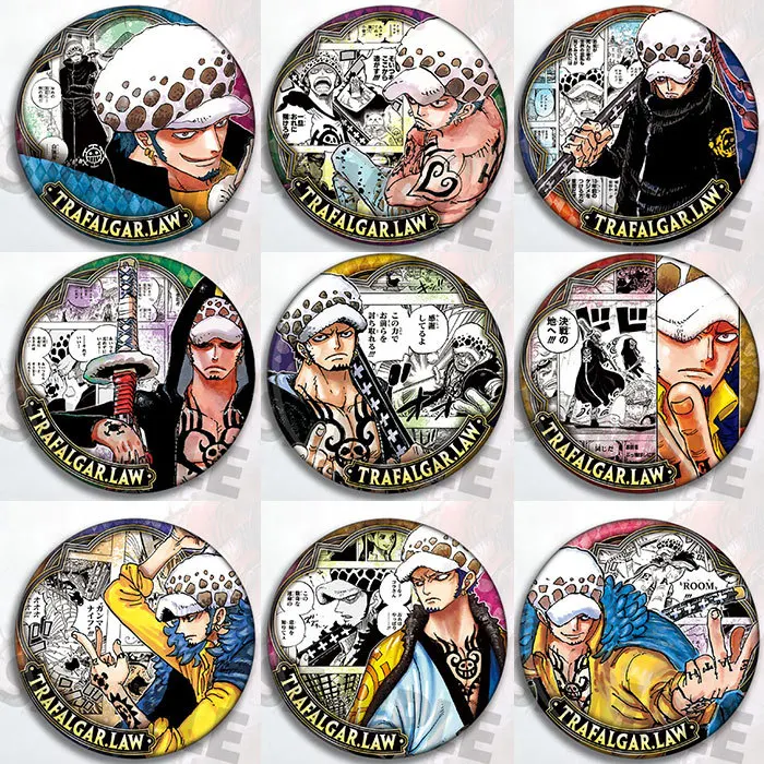 Pin de solapa de anime One Piece Trafalgar Law, accesorio de botón, colgante de personaje personalizado, mercancía de Shiny Film Valley