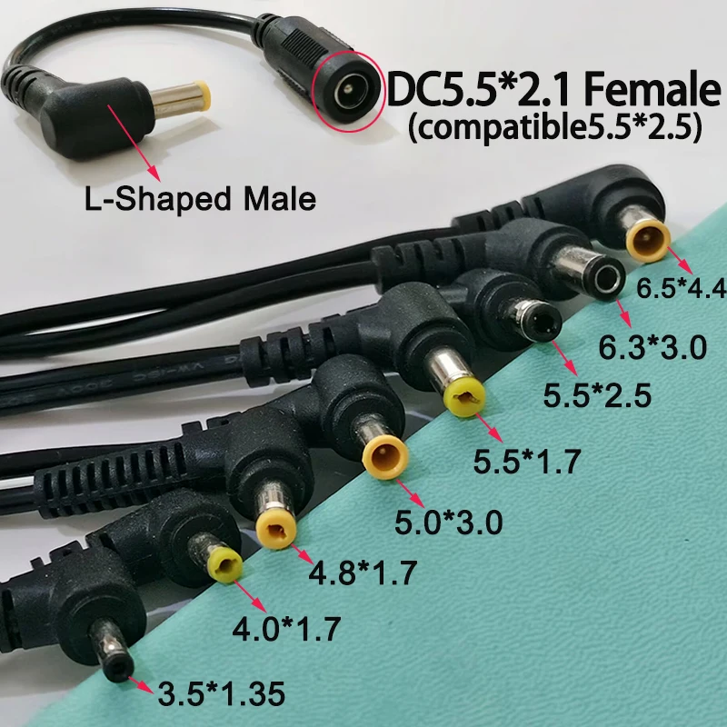 1PC DC5.5*2.1/2.5mm Female To L-Shaped Male 3.5*1.35/4.0*1.7/4.8*1.7/5.0*3.0/5.5*1.7/5.5*2.5 6.3x3.0/6.5*4.4mm Connector Cable