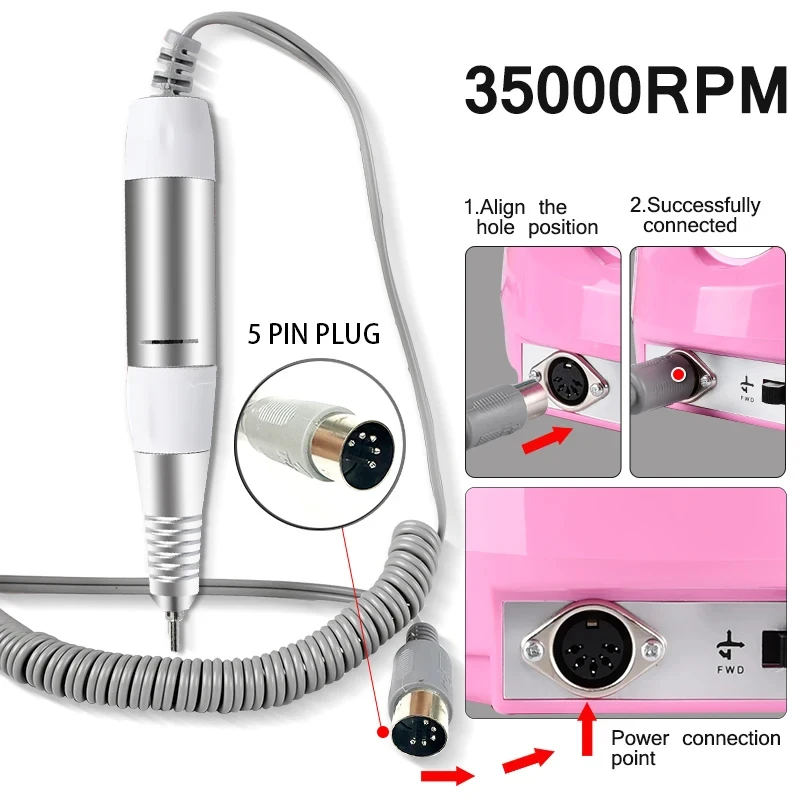 5 Pin PLUG Trapano elettrico per unghie Maniglia manipolo Pedicure Penna sostitutiva Accessorio per strumento di bellezza per manicure2027