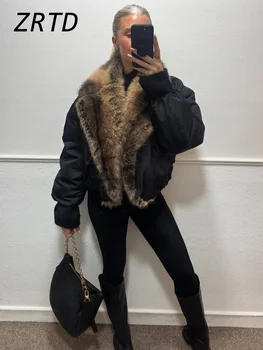 Women’s Faux Fur Cropped Coat 2 Street Faux Fur Patchwork Cropped Coats Women Loose Lapel Full Sleeve Pockets Warm Jackets 2026 Winter Lady Fashion Outwear 2
