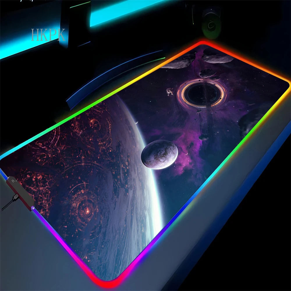 

Большой игровой коврик для мыши RGB LED Black Hole, нескользящий резиновый коврик для стола, водонепроницаемый расширенный коврик для клавиатуры