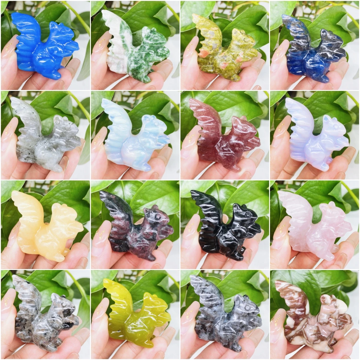 

Natural crystal Cute Squirrel Polished Stone Quartz Hand Carving Reiki Healing Animal Handcraft Gemstone Home Decoration Gift